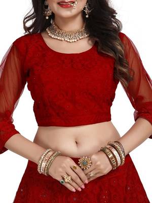 Embroidered Thread Work Semi-Stitched Lehenga & Unstitched Blouse With Dupatta 2