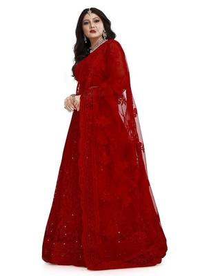 Embroidered Thread Work Semi-Stitched Lehenga & Unstitched Blouse With Dupatta 4