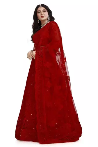 Embroidered Thread Work Semi-Stitched Lehenga & Unstitched Blouse With Dupatta