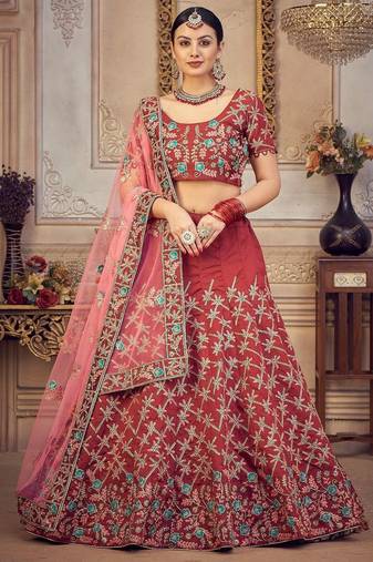 Embroidered Thread Work Semi-Stitched Lehenga & Unstitched Blouse With Dupatta