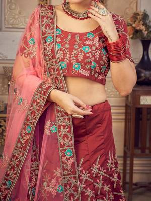 Embroidered Thread Work Semi-Stitched Lehenga & Unstitched Blouse With Dupatta 2