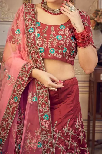 Embroidered Thread Work Semi-Stitched Lehenga & Unstitched Blouse With Dupatta
