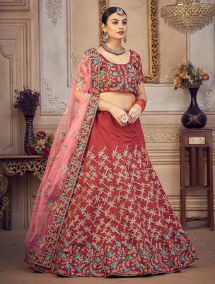 Embroidered Thread Work Semi-Stitched Lehenga & Unstitched Blouse With Dupatta 3