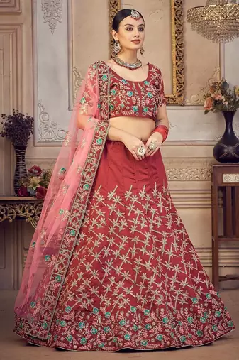 Embroidered Thread Work Semi-Stitched Lehenga & Unstitched Blouse With Dupatta