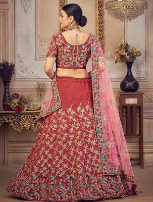 Embroidered Thread Work Semi-Stitched Lehenga & Unstitched Blouse With Dupatta 4