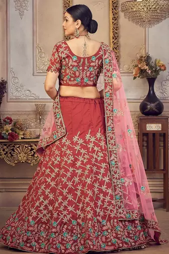 Embroidered Thread Work Semi-Stitched Lehenga & Unstitched Blouse With Dupatta