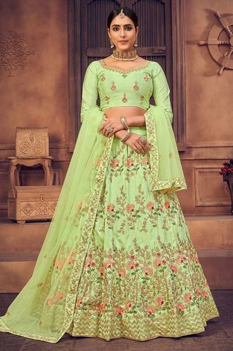 Embroidered Thread Work Semi-Stitched Lehenga & Unstitched Blouse With Dupatta