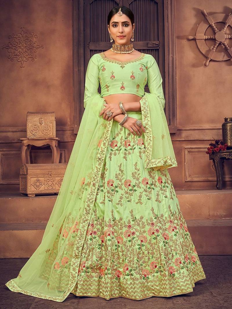 Embroidered Thread Work Semi-Stitched Lehenga & Unstitched Blouse With Dupatta