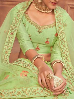 Embroidered Thread Work Semi-Stitched Lehenga & Unstitched Blouse With Dupatta 2