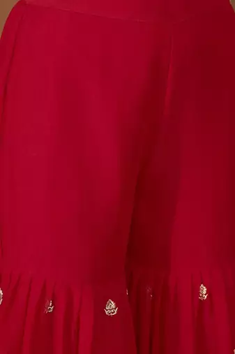 Floral embroidered thread work straight kurta with sharara & dupatta