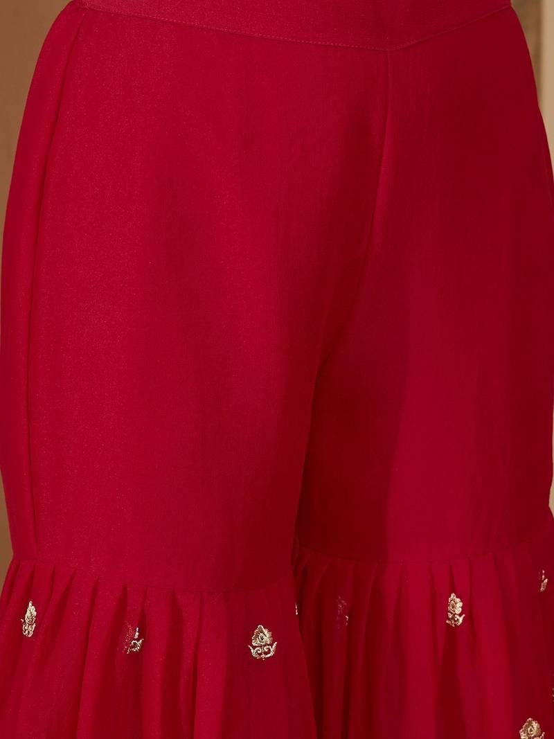 Floral embroidered thread work straight kurta with sharara & dupatta