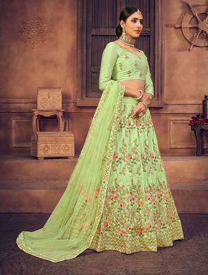 Embroidered Thread Work Semi-Stitched Lehenga & Unstitched Blouse With Dupatta 3