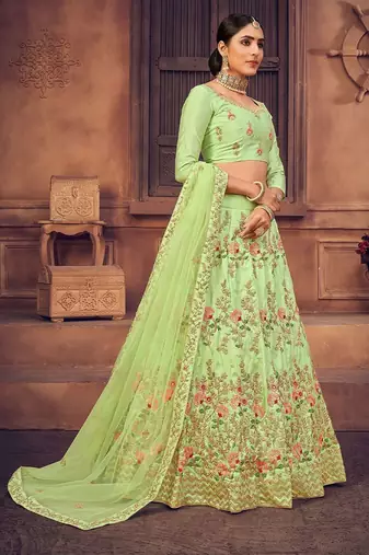 Embroidered Thread Work Semi-Stitched Lehenga & Unstitched Blouse With Dupatta