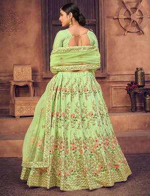 Embroidered Thread Work Semi-Stitched Lehenga & Unstitched Blouse With Dupatta 4