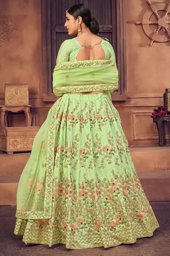 Embroidered Thread Work Semi-Stitched Lehenga & Unstitched Blouse With Dupatta