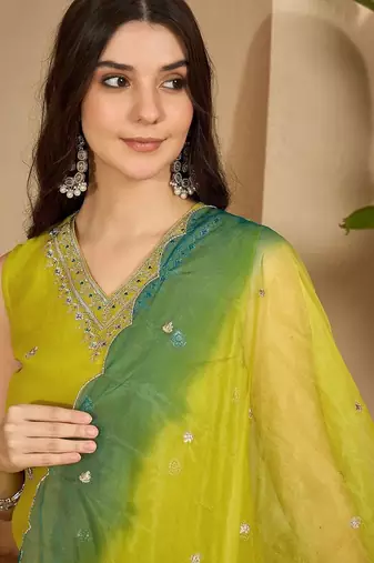 Ethnic motifs embroidered zari kurta with sharara & dupatta