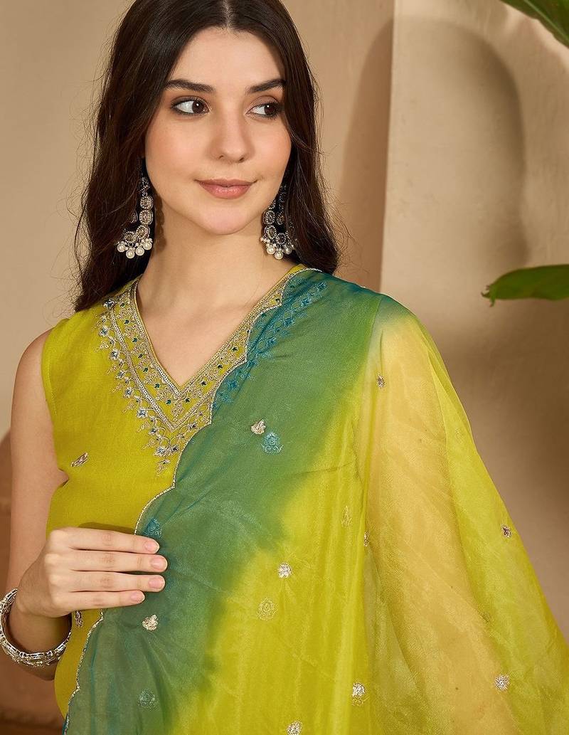 Ethnic motifs embroidered zari kurta with sharara & dupatta