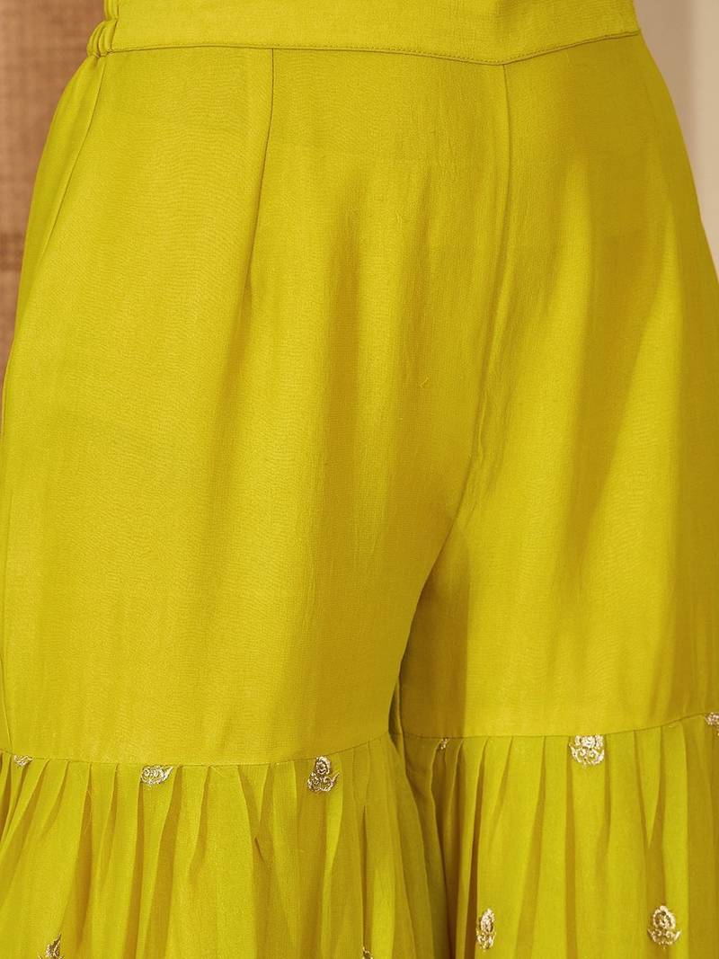 Ethnic motifs embroidered zari kurta with sharara & dupatta