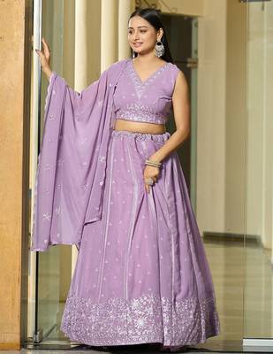 Embroidered Sequinned Semi-Stitched Lehenga & Unstitched Blouse With Dupatta 1