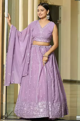Embroidered Sequinned Semi-Stitched Lehenga & Unstitched Blouse With Dupatta