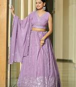 Embroidered Sequinned Semi-Stitched Lehenga & Unstitched Blouse With Dupatta