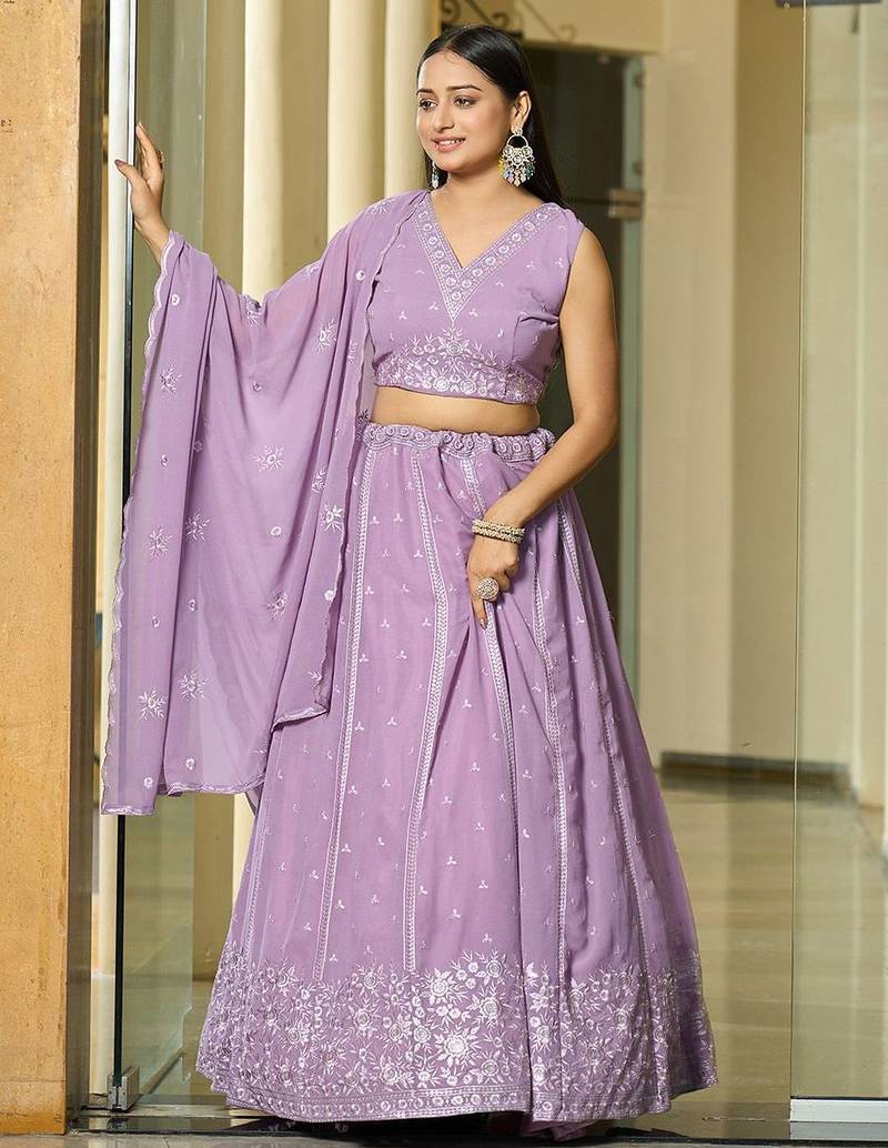 Embroidered Sequinned Semi-Stitched Lehenga & Unstitched Blouse With Dupatta