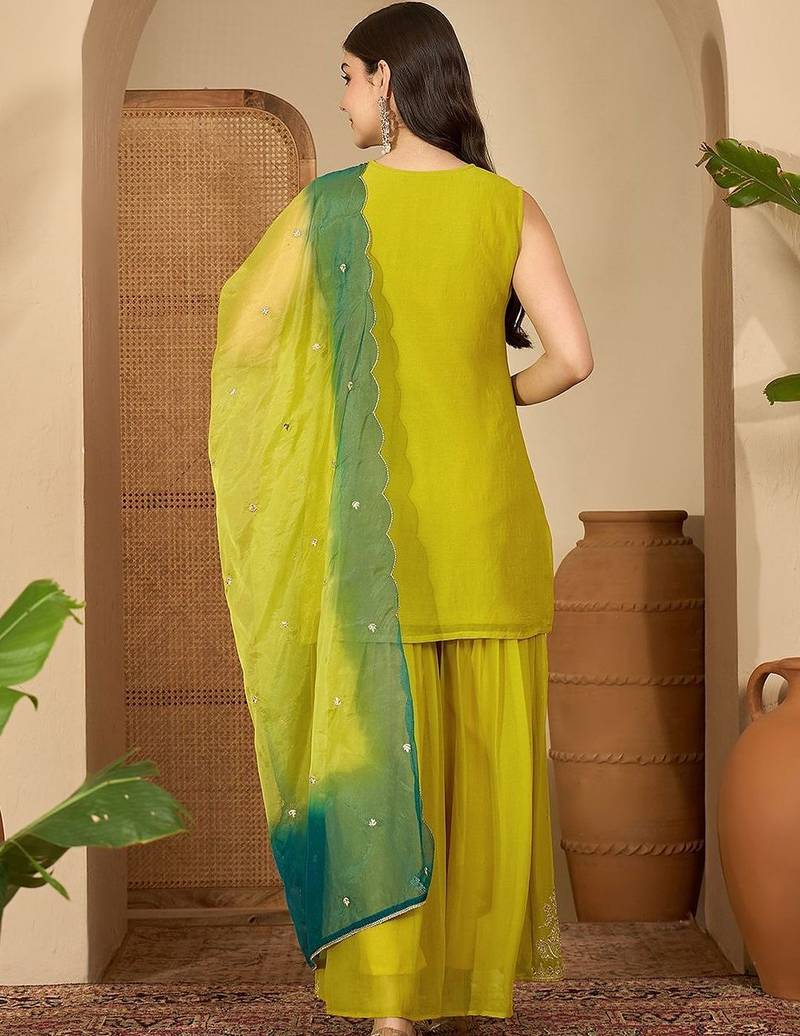 Ethnic motifs embroidered zari kurta with sharara & dupatta