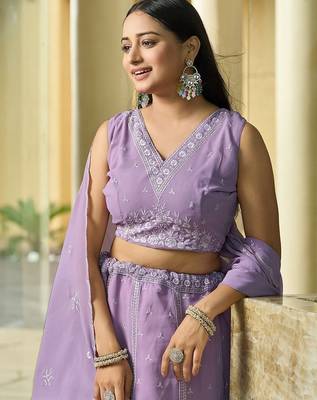 Embroidered Sequinned Semi-Stitched Lehenga & Unstitched Blouse With Dupatta 2