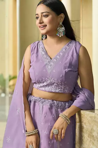 Embroidered Sequinned Semi-Stitched Lehenga & Unstitched Blouse With Dupatta