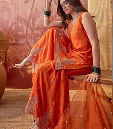 Embroidered v-neck kurta & sharara kurta set