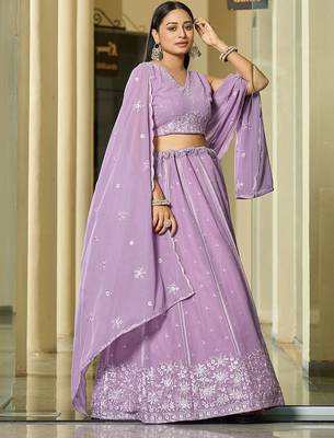 Embroidered Sequinned Semi-Stitched Lehenga & Unstitched Blouse With Dupatta 3