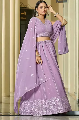 Embroidered Sequinned Semi-Stitched Lehenga & Unstitched Blouse With Dupatta