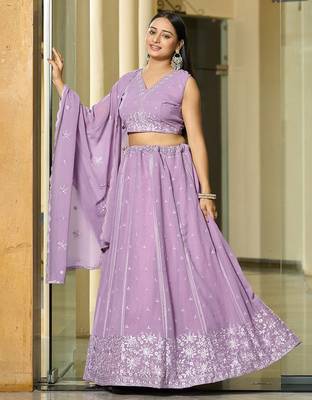 Embroidered Sequinned Semi-Stitched Lehenga & Unstitched Blouse With Dupatta 4