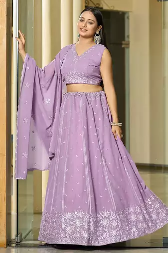 Embroidered Sequinned Semi-Stitched Lehenga & Unstitched Blouse With Dupatta