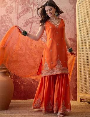 Embroidered v-neck kurta & sharara kurta set 3