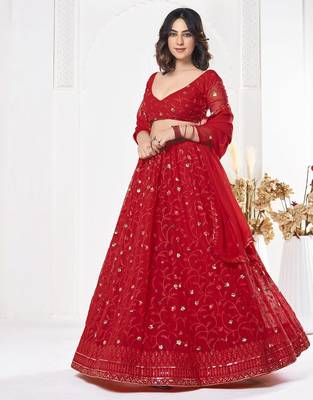 Embroidered Sequinned Semi-Stitched Lehenga & Unstitched Blouse With Dupatta 1