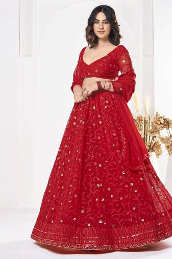 Embroidered Sequinned Semi-Stitched Lehenga & Unstitched Blouse With Dupatta