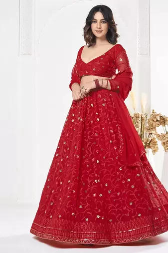 Embroidered Sequinned Semi-Stitched Lehenga & Unstitched Blouse With Dupatta