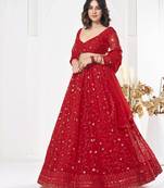 Embroidered Sequinned Semi-Stitched Lehenga & Unstitched Blouse With Dupatta