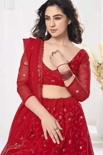 Embroidered Sequinned Semi-Stitched Lehenga & Unstitched Blouse With Dupatta