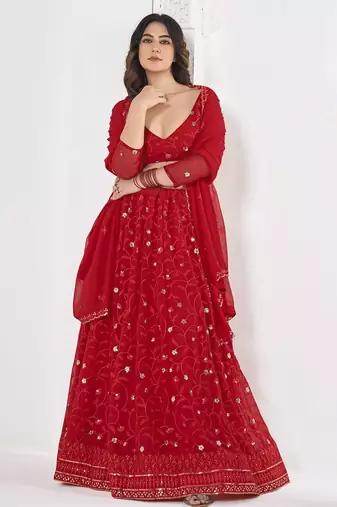 Embroidered Sequinned Semi-Stitched Lehenga & Unstitched Blouse With Dupatta