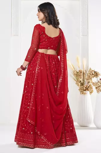 Embroidered Sequinned Semi-Stitched Lehenga & Unstitched Blouse With Dupatta