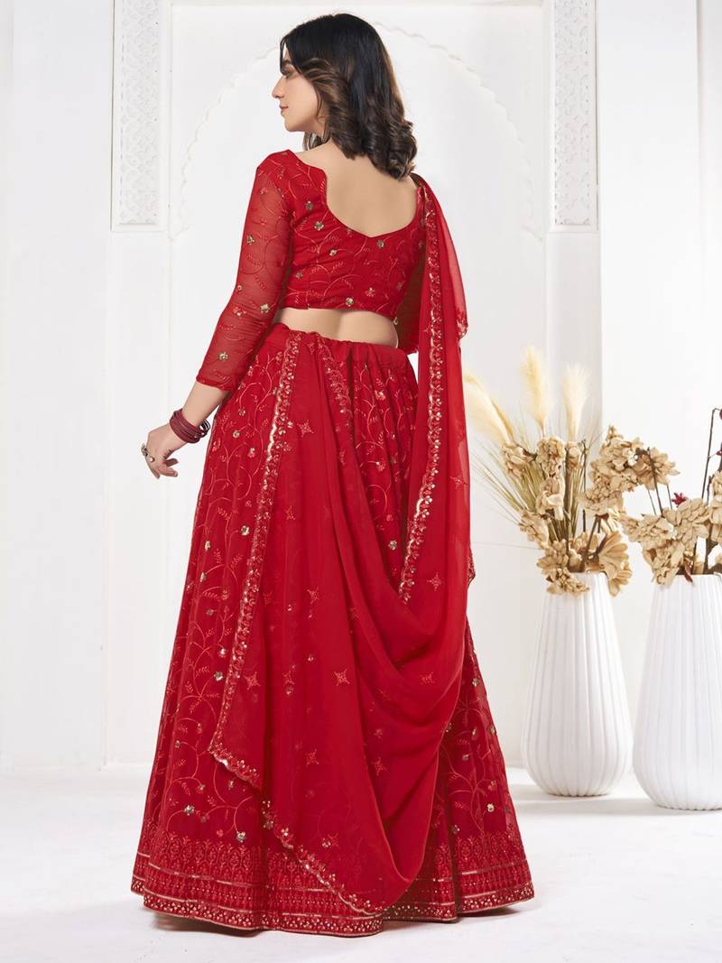 Embroidered Sequinned Semi-Stitched Lehenga & Unstitched Blouse With Dupatta
