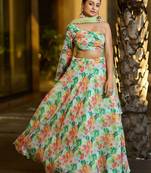 Printed Semi-Stitched Lehenga & Unstitched Blouse With Dupatta