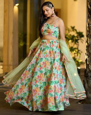 Printed Semi-Stitched Lehenga & Unstitched Blouse With Dupatta 3