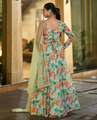 Printed Semi-Stitched Lehenga & Unstitched Blouse With Dupatta 4