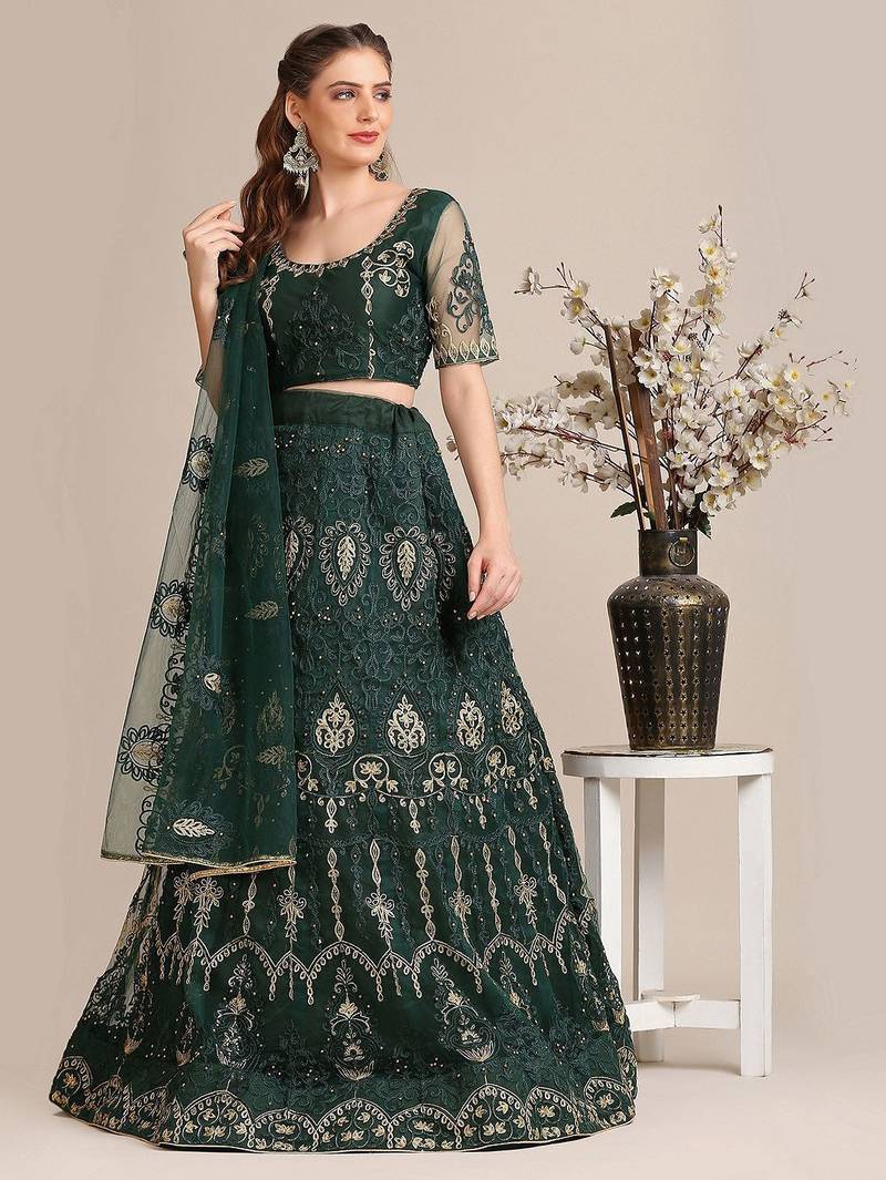 Embroidered Semi-Stitched Lehenga With Unstitched Blouse With Dupatta