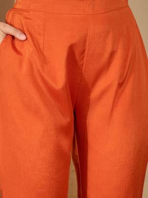 Embroidered round neck kurta & trousers with dupatta 4