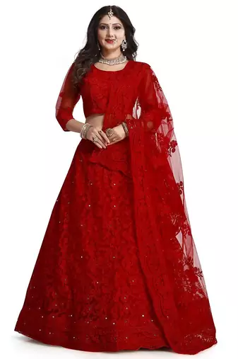 Embroidered Semi-Stitched Lehenga With Unstitched Blouse With Dupatta