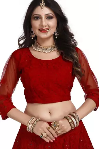 Embroidered Semi-Stitched Lehenga With Unstitched Blouse With Dupatta